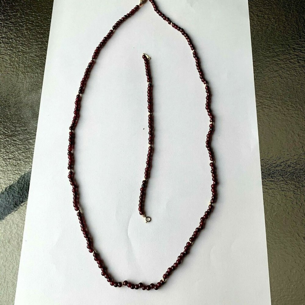 Genuine Garnet Round  Beaded Necklace and bracelet